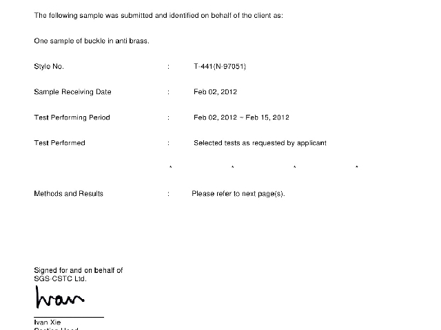 鎳的釋放量測試